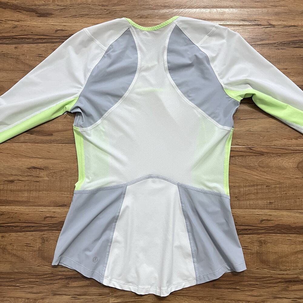 Lululemon Women Trail Bound Long Sleeve White Clear Mint Green Thumbhole Shirt 6 - Picture 8 of 10
